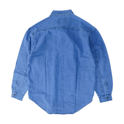 Blue Solid Long Sleeve Button Down