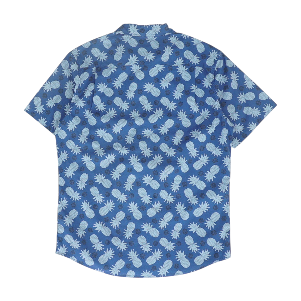 Blue Graphic Short Sleeve Button Down