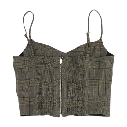 Brown Plaid Cropped Blouse
