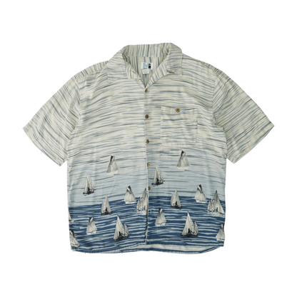 Beige Abstract Short Sleeve Button Down