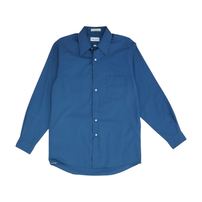 Blue Solid Long Sleeve Button Down