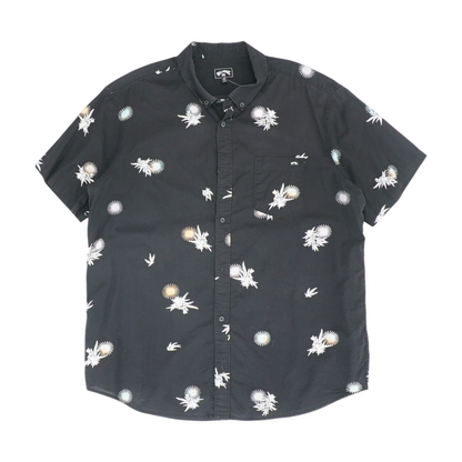 Black Print Short Sleeve Button Down