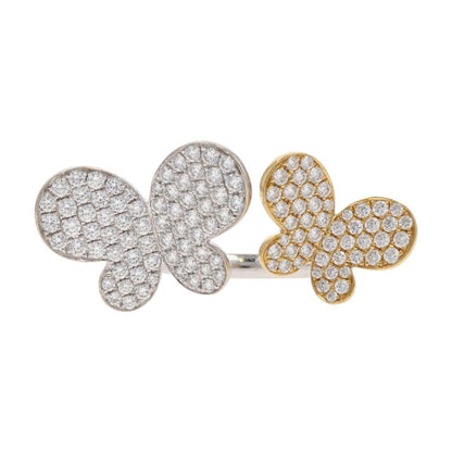 1 1/2 Ct 18K Two Tone Gold Open Double Butterfly Diamond Pave Cocktail Ring