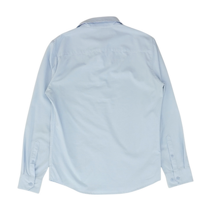 Blue Solid Long Sleeve Button Down