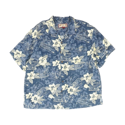 Blue Tropical Short Sleeve Button Down