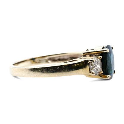 14K White Gold Oval Blue Stone With Diamond Accents Ring