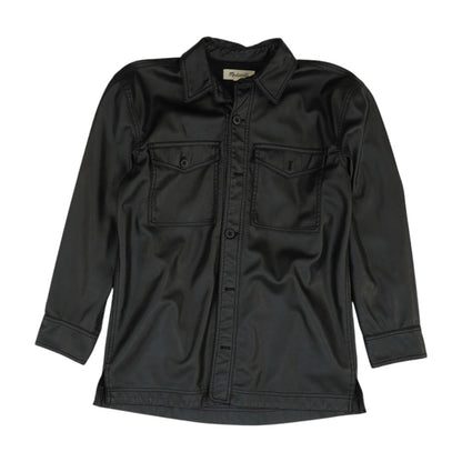 Black Solid Faux Leather Jacket