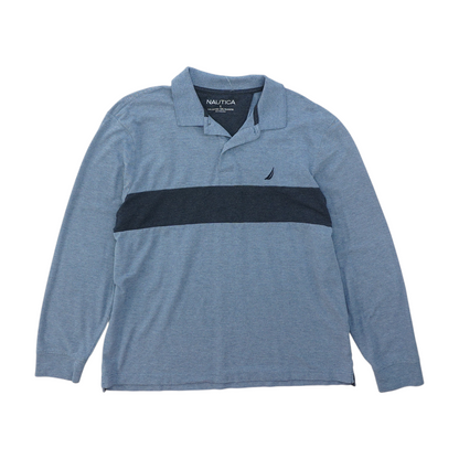 Blue Solid Long Sleeve Polo