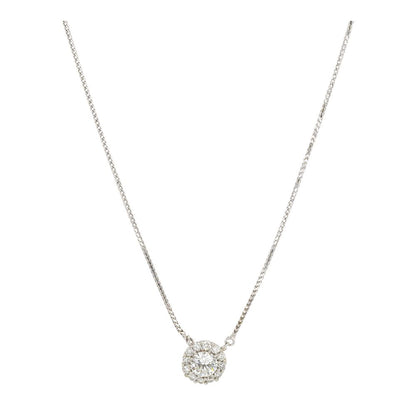 14K White Gold Round Diamond Center With Diamond Halo Pendant Necklace