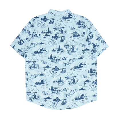 White Graphic Short Sleeve Button Down