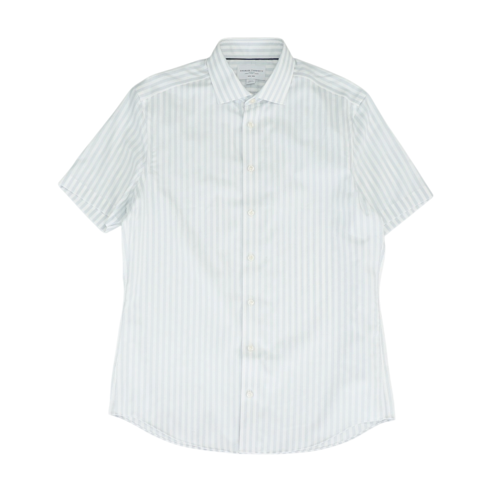 White Striped Short Sleeve Button Down