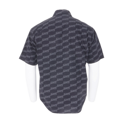 Black Printed Short Sleeve Button Down
