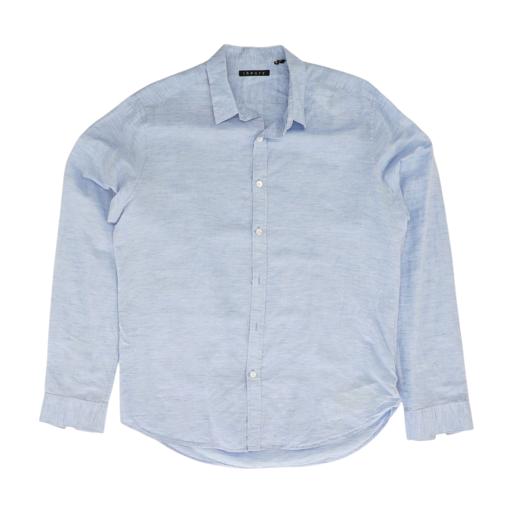 Blue Solid Long Sleeve Button Down