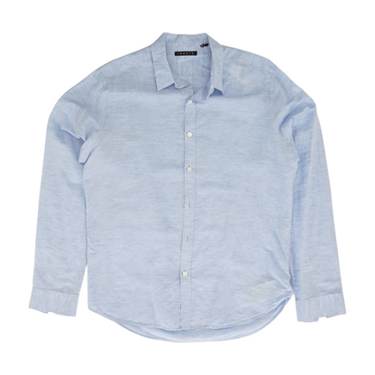 Blue Solid Long Sleeve Button Down