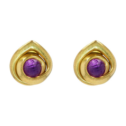 14K Gold Plated Triangle With Pink Stone Clip On Earrings