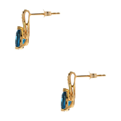 3/4 Ct 14K Gold Pear London Blue Topaz With Round Diamond Accent Drop Earrings