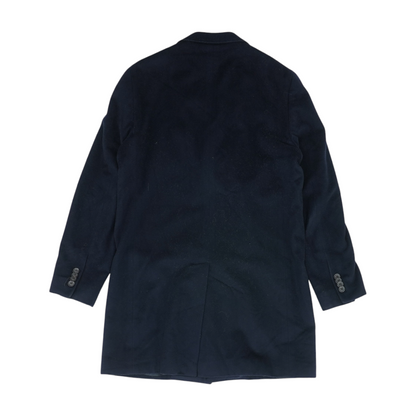 Navy Solid Wool and Silk Blend Coat