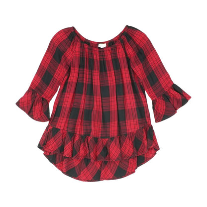 Red Plaid 3/4 Sleeve Blouse