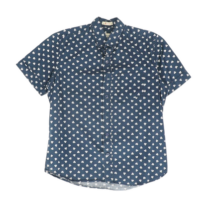 Navy Print Short Sleeve Button Down