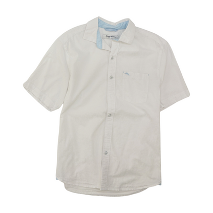 White Solid Short Sleeve Button Down