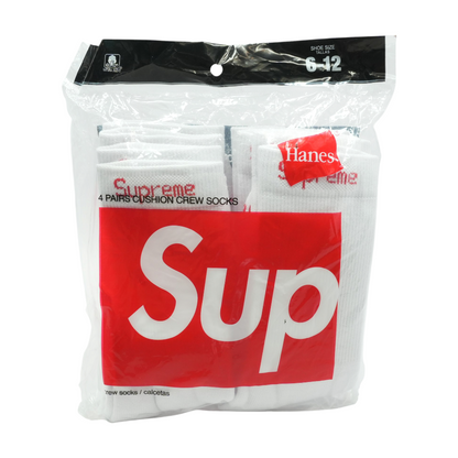 White SUPREME X HANES 4 Pair Cushion Crew Socks