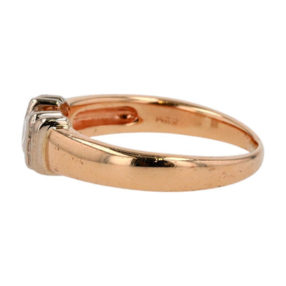 .33 ct 14K Two Tone Gold Bar Set Round Center Diamond Band