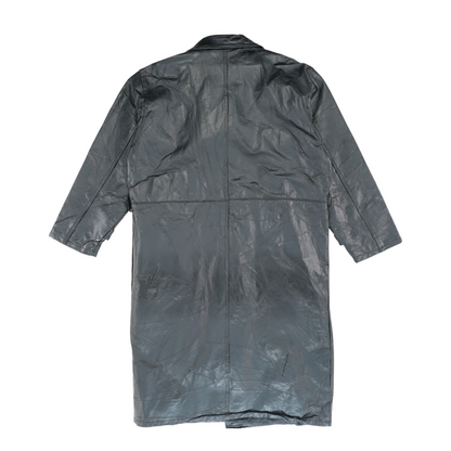 Black Solid Leather Coat