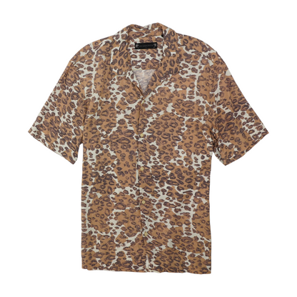 Brown Animal Print Short Sleeve Button Down