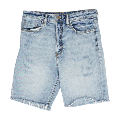 Blue Solid Denim Shorts