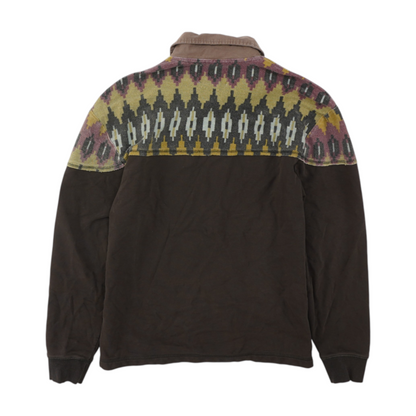 Brown Color Block Long Sleeve Polo