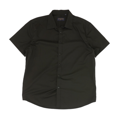 Black Solid Short Sleeve Button Down