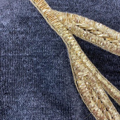 Gray Tulip-Embroidered Merino-Silk Sweater