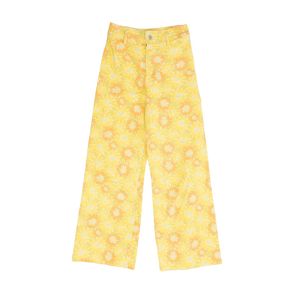 Green Floral Bell Bottom Jeans