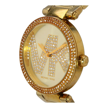 Pave Gold Tone Logo Stainless Steel Watch