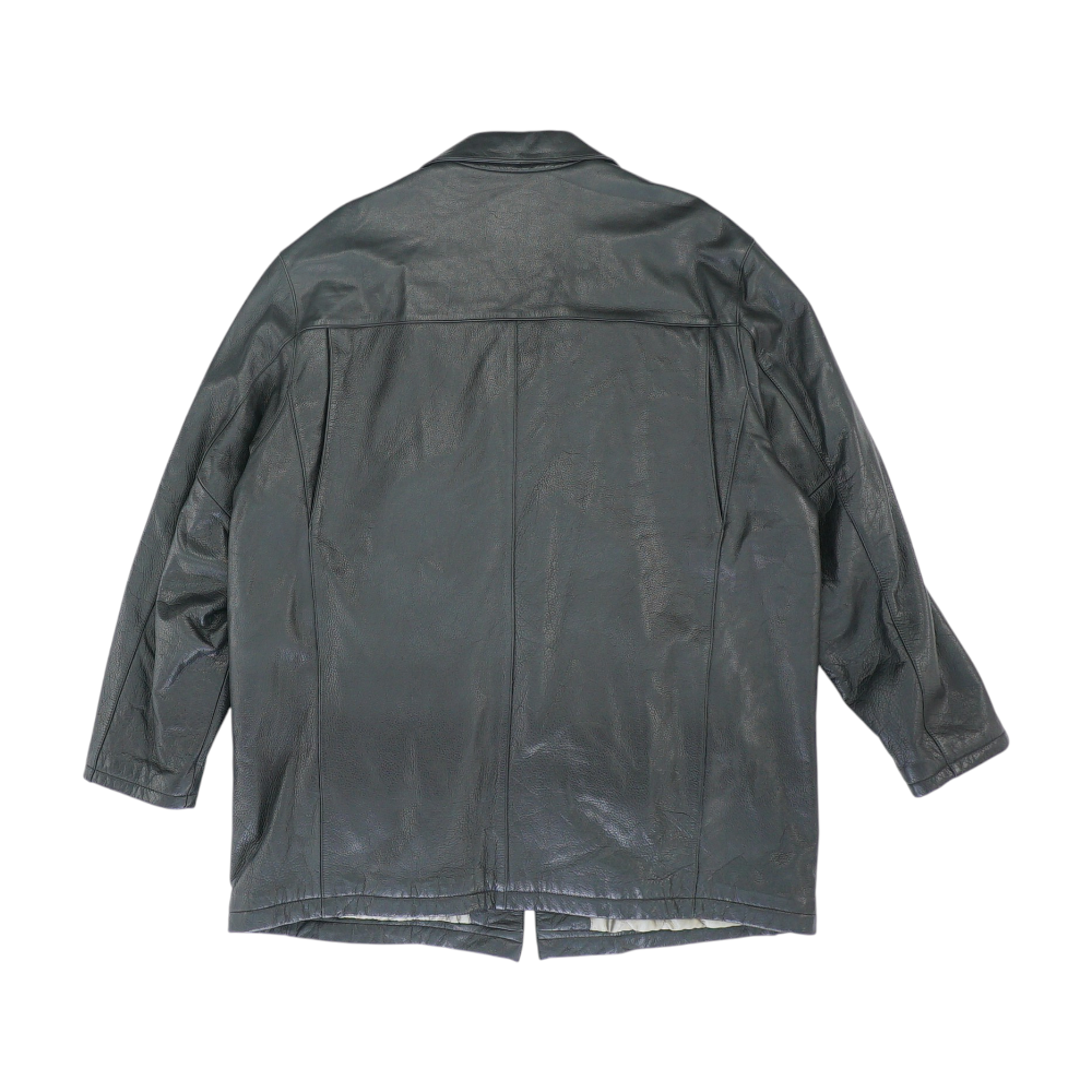 Black Solid Leather Coat