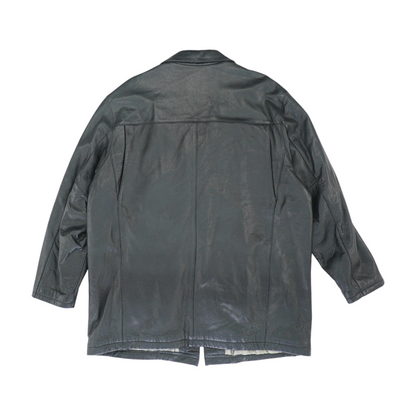 Black Solid Leather Coat