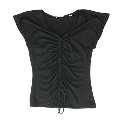 Black Solid Short Sleeve Blouse
