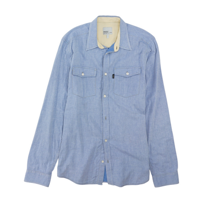 Blue Solid Long Sleeve Button Down