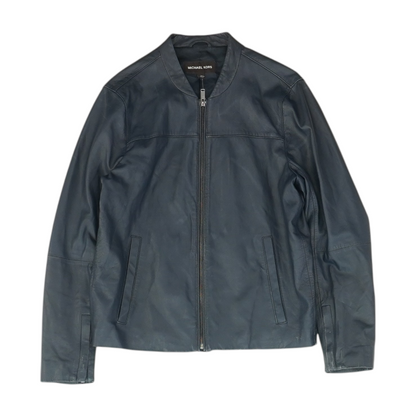 Navy Solid Leather Coat