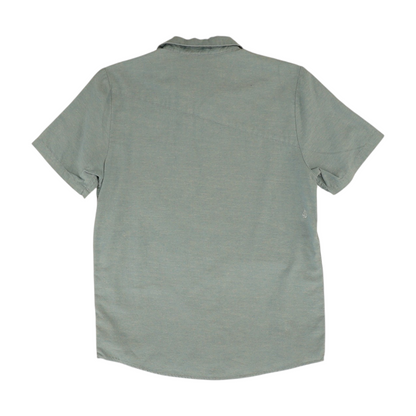 Blue Solid Short Sleeve Button Down