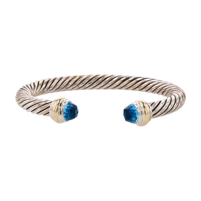 18K Sterling Silver Blue Topaz Cuff Bracelet
