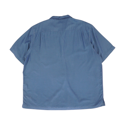 Blue Solid Short Sleeve Button Down