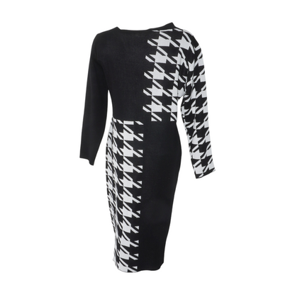 Black Houndstooth Midi Dress