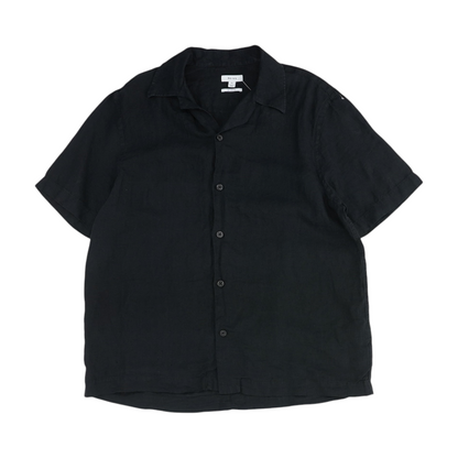 Black Solid Short Sleeve Button Down