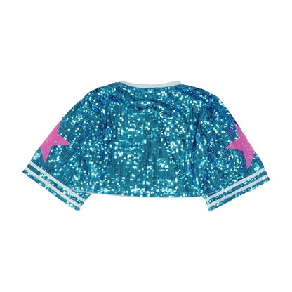 Blue Graphic Cropped Blouse
