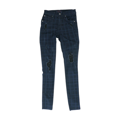 Navy Plaid Skinny Jeans