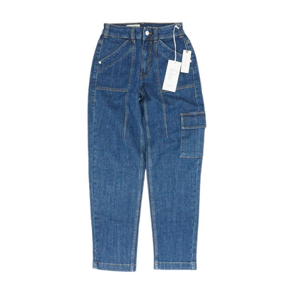 Blue Solid Mid Rise Straight Leg Jeans