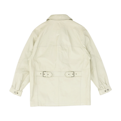 Khaki Solid Leather Jacket