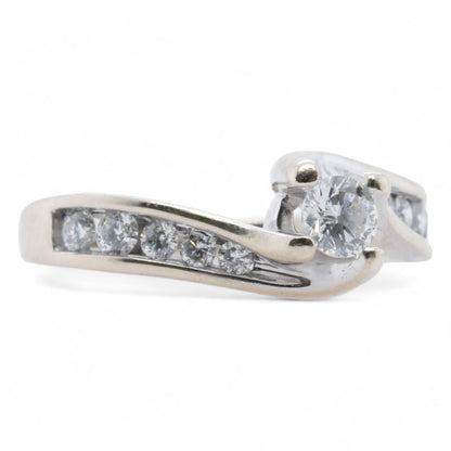 14K White Gold Round Diamond Center And Accents Engagement Ring