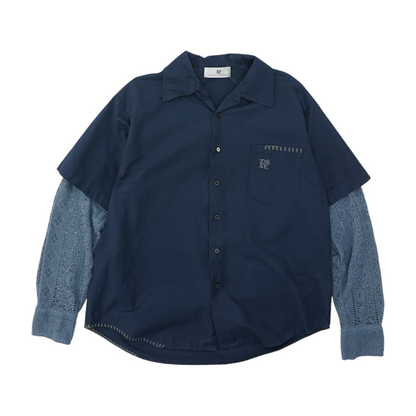 Navy Solid Short Sleeve Button Down